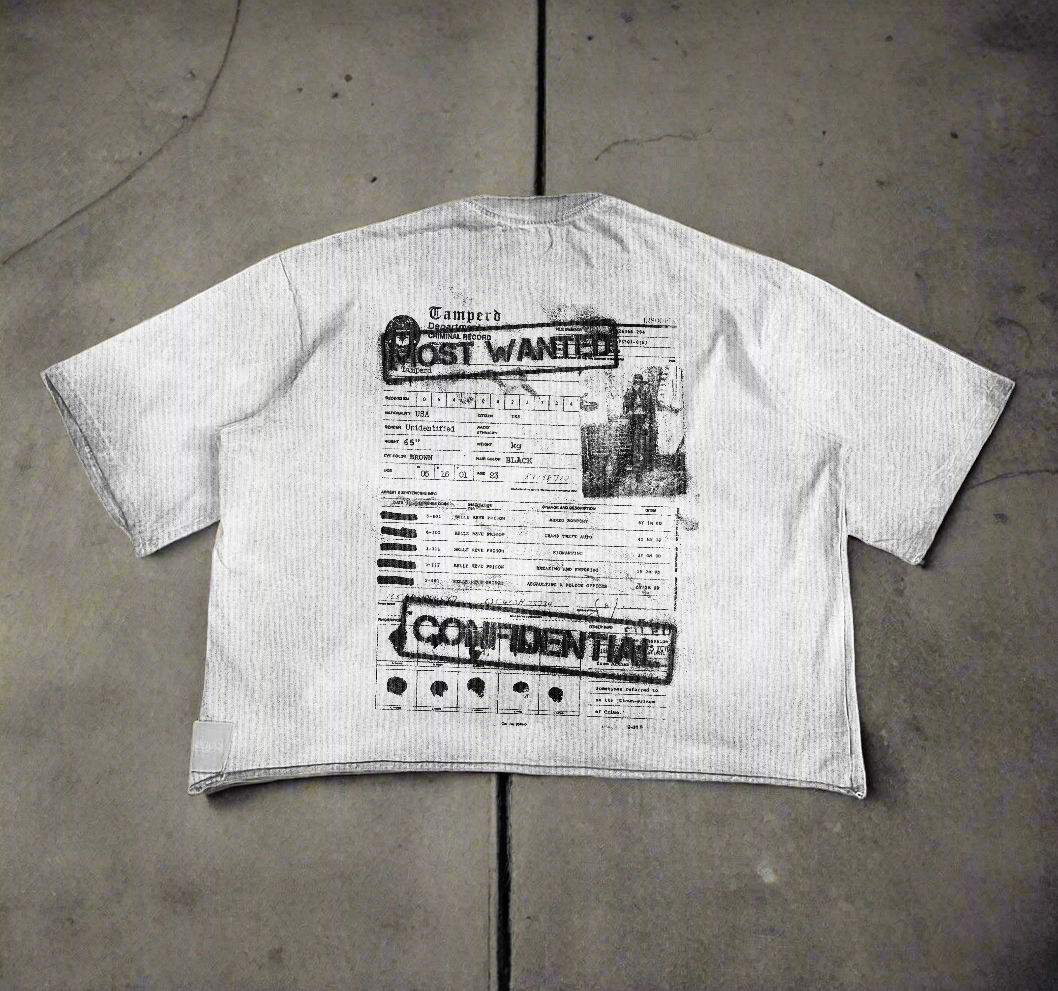 TAMPERD Criminal Record Oversized Dropped Sleeve Graphic Tee